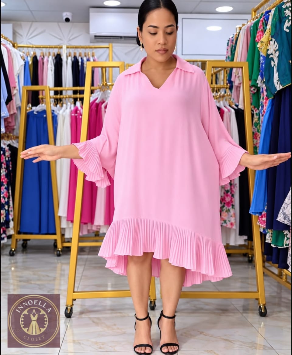 Pink Pleated Shift Dress