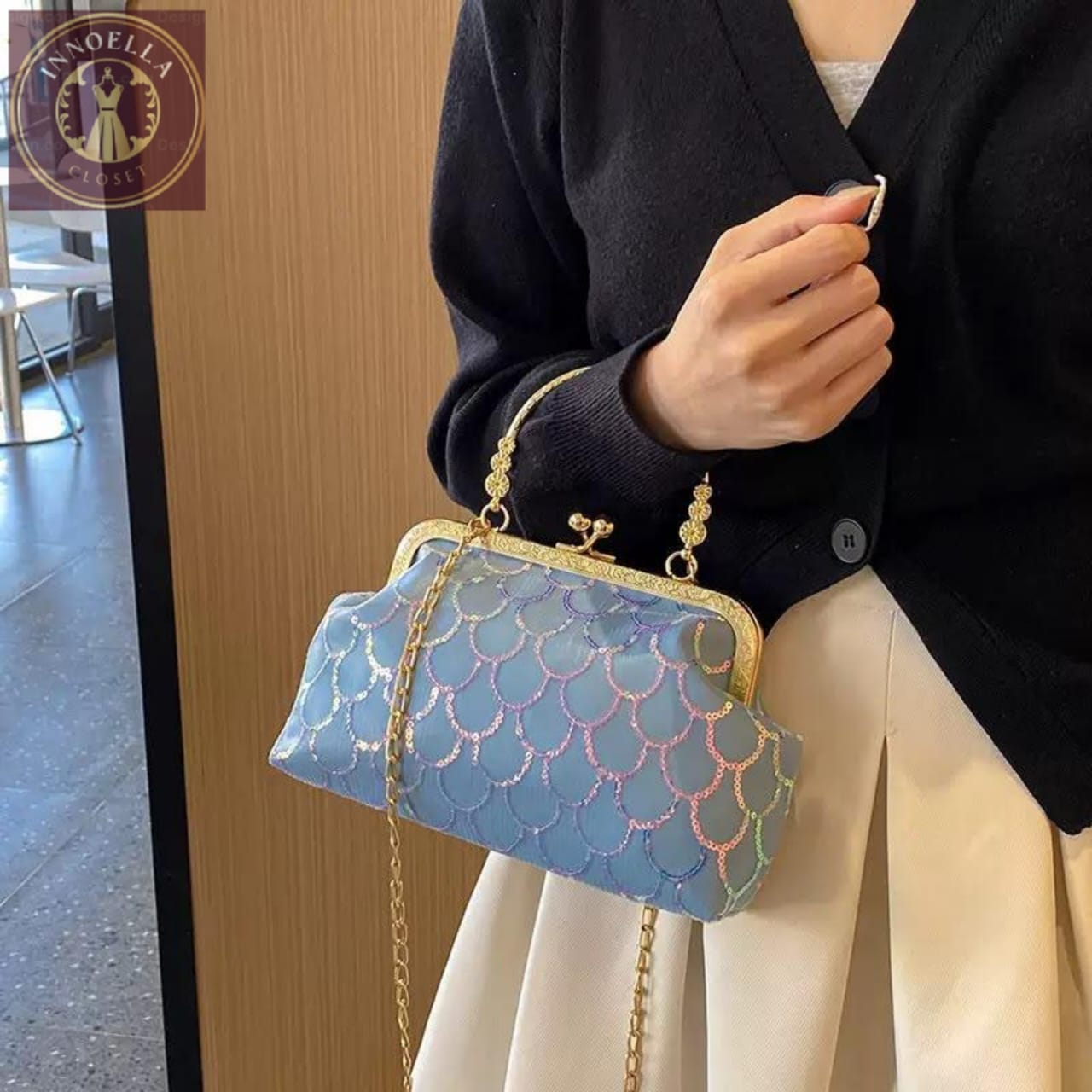 Blue Sequin Handbag