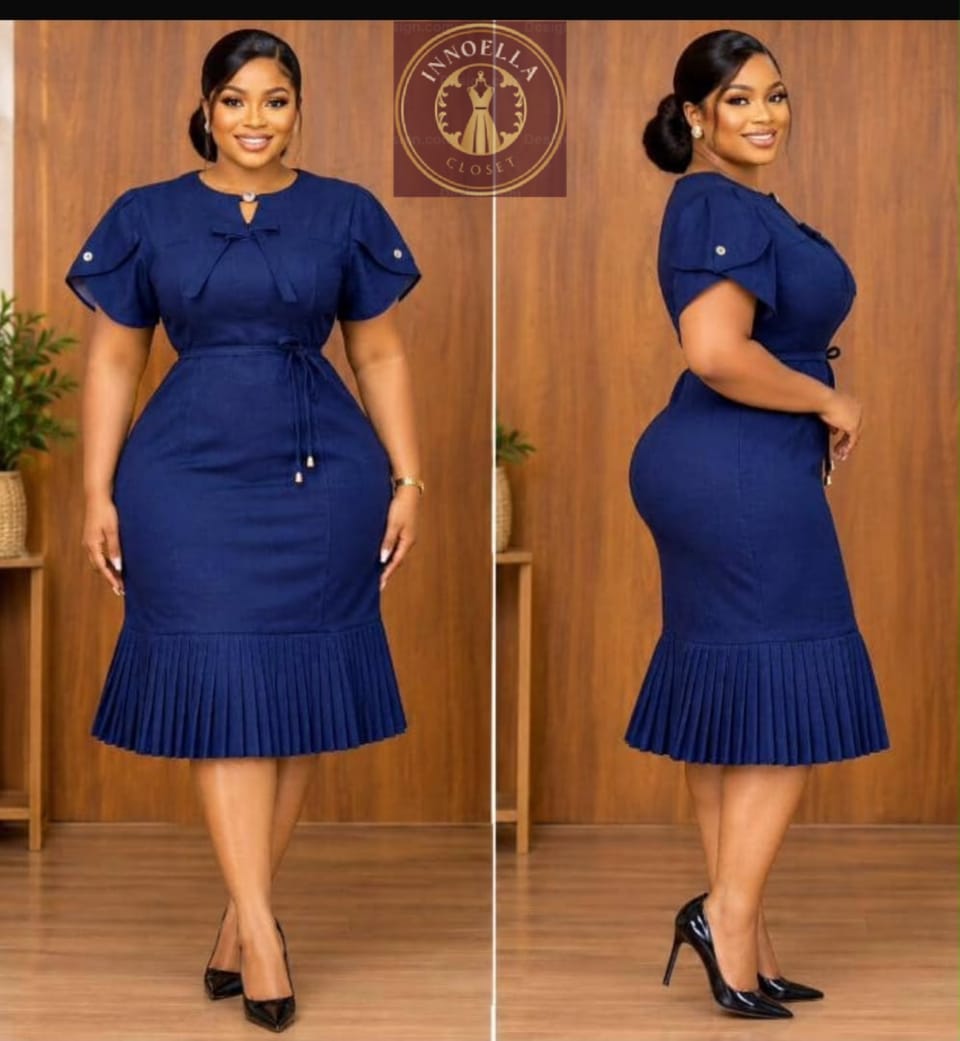 Navy Pleated Hem Dress