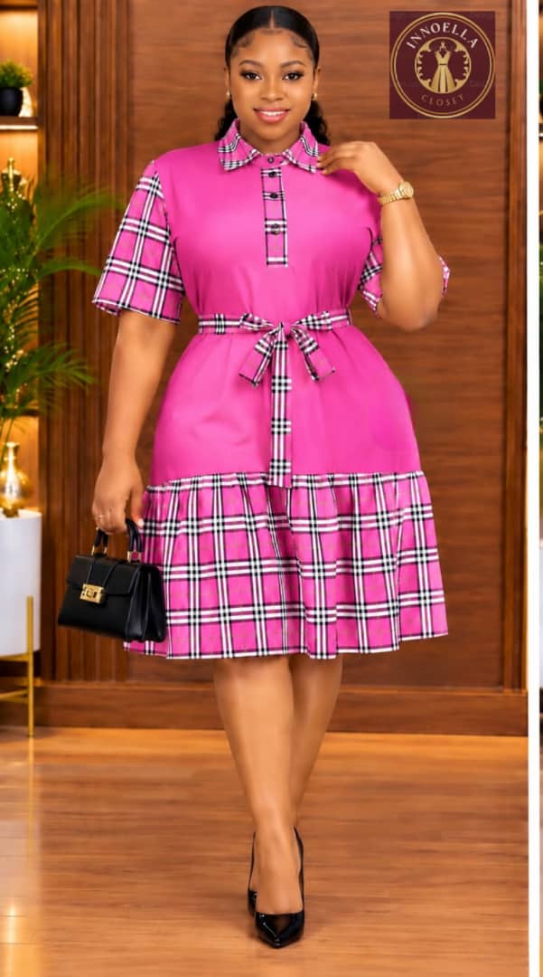 Pink Check Shirt Dress