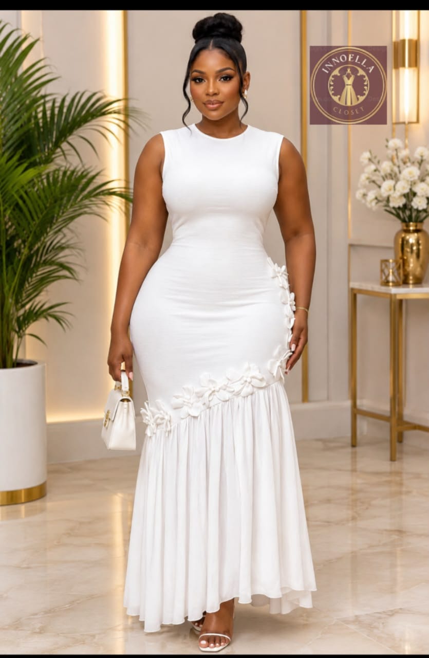 White Floral Detail Maxi Dress